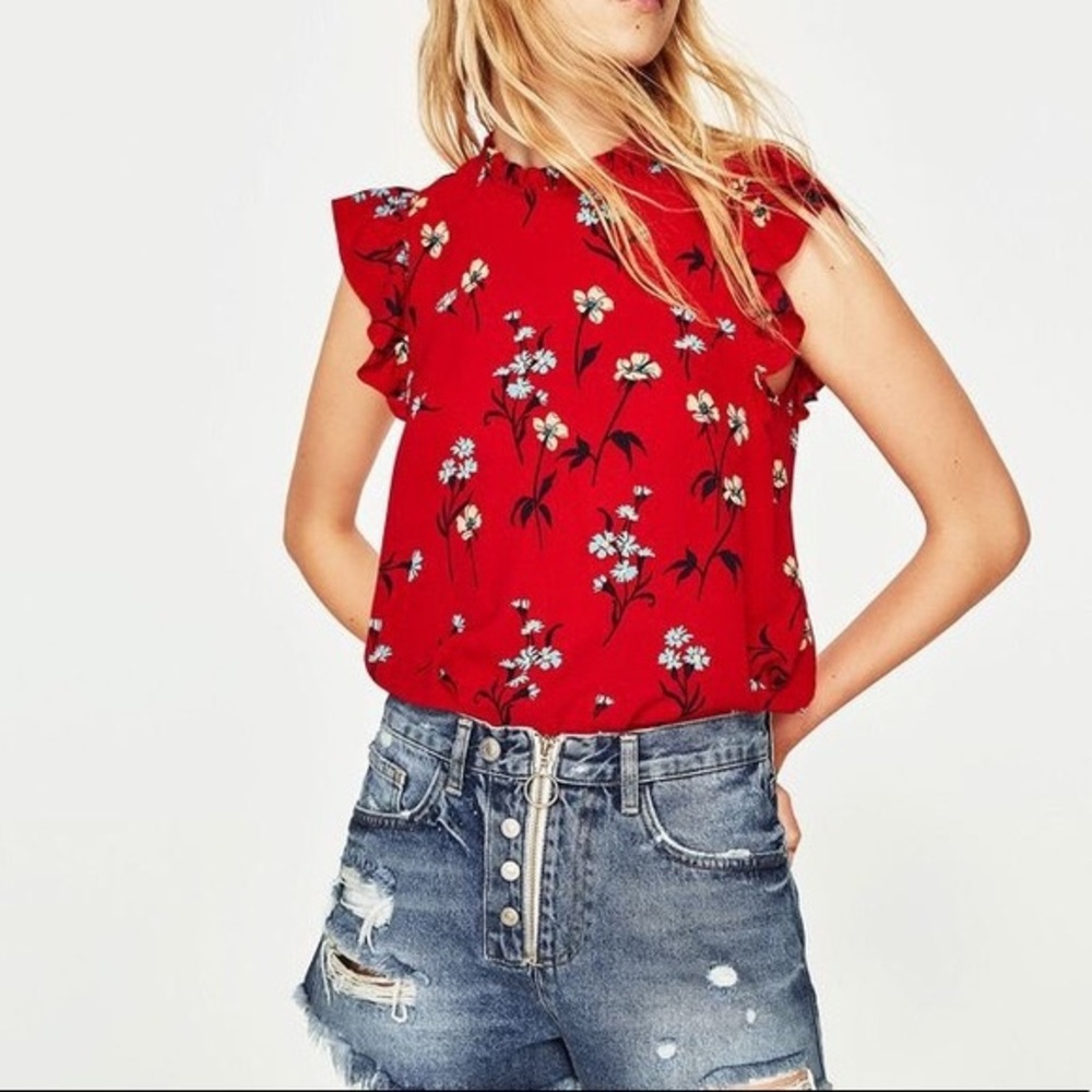 Zara Red Floral Smock Top